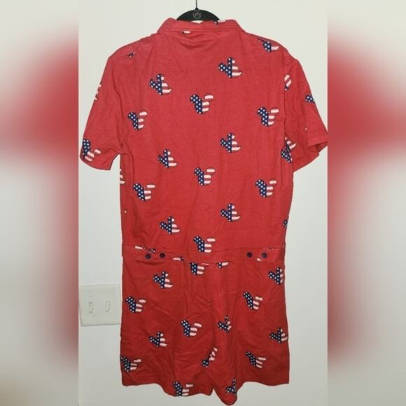 Disney Mickey Mouse Americana Pajama Romper Red  Button Front Hip Pockets Medium - Picture 7 of 10